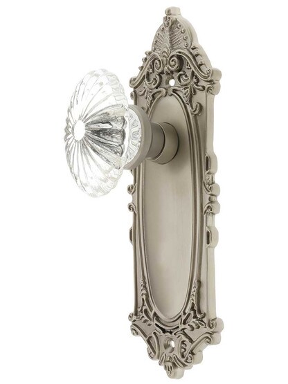 Victorian Plate with Oval Fluted Crystal Knob in Satin Nickel with .